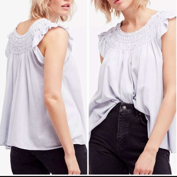 We The Free Tops - NWT We The Free People Coconut Smock Off-the-Shoulder Tee SZ L Light Blue
